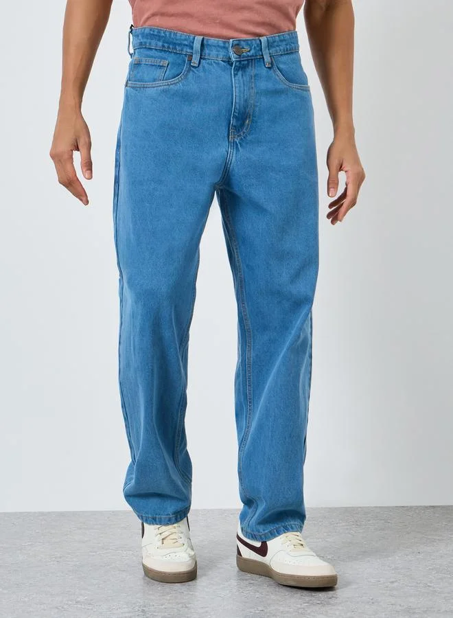 Styli  Men Blue Mid Rise Loose Fit Washed Jeans for Men | Best Price UAE